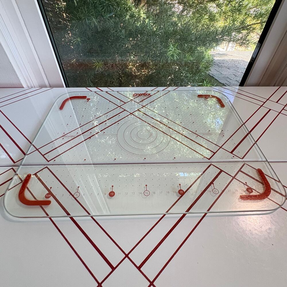 Vintage Pyrex Glass Pastry Board Red Measurement Baking Rolling Board
